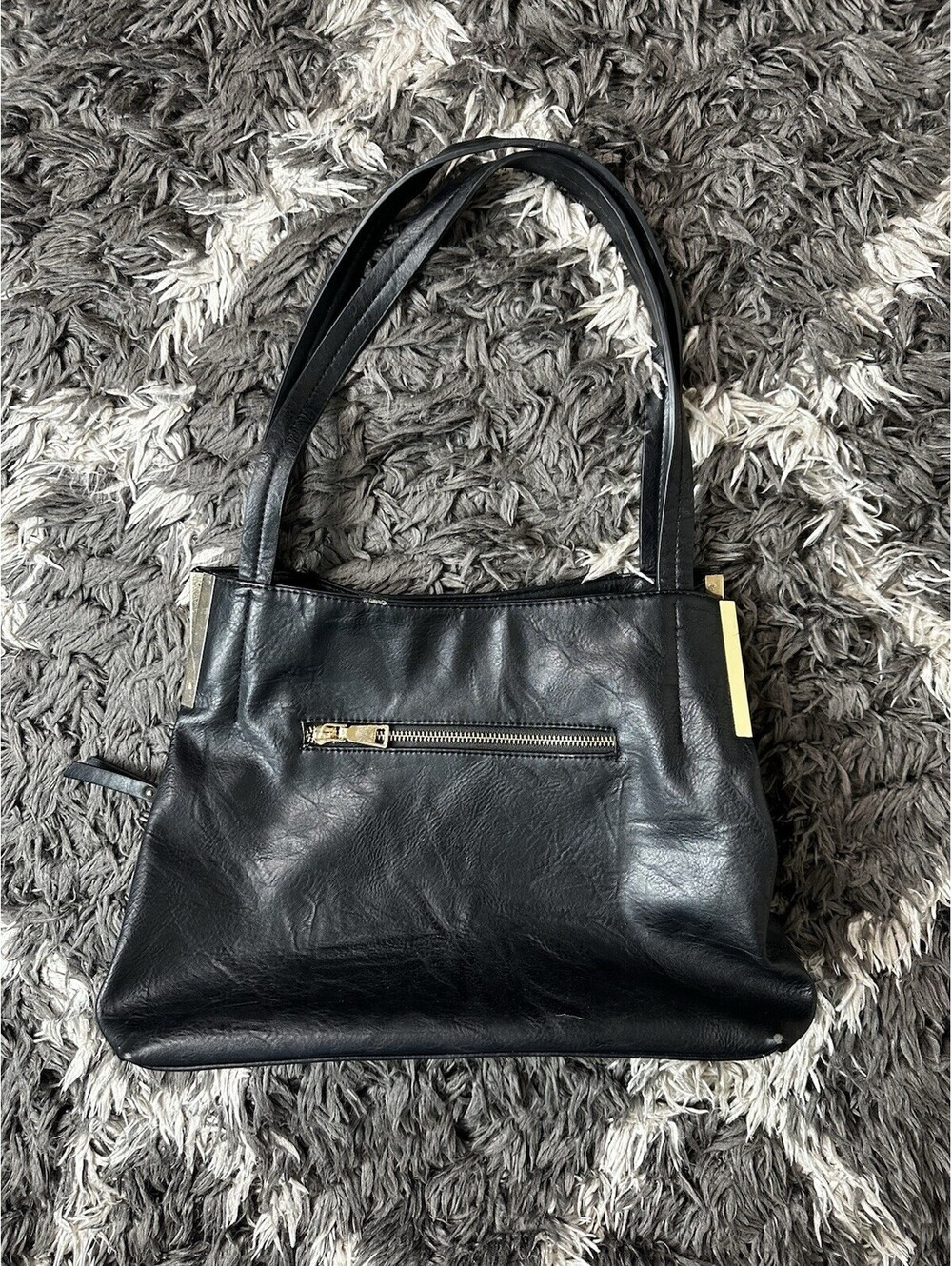 Madison West Black Faux Leather Shoulder Bag Tote Purse Gold Hardware